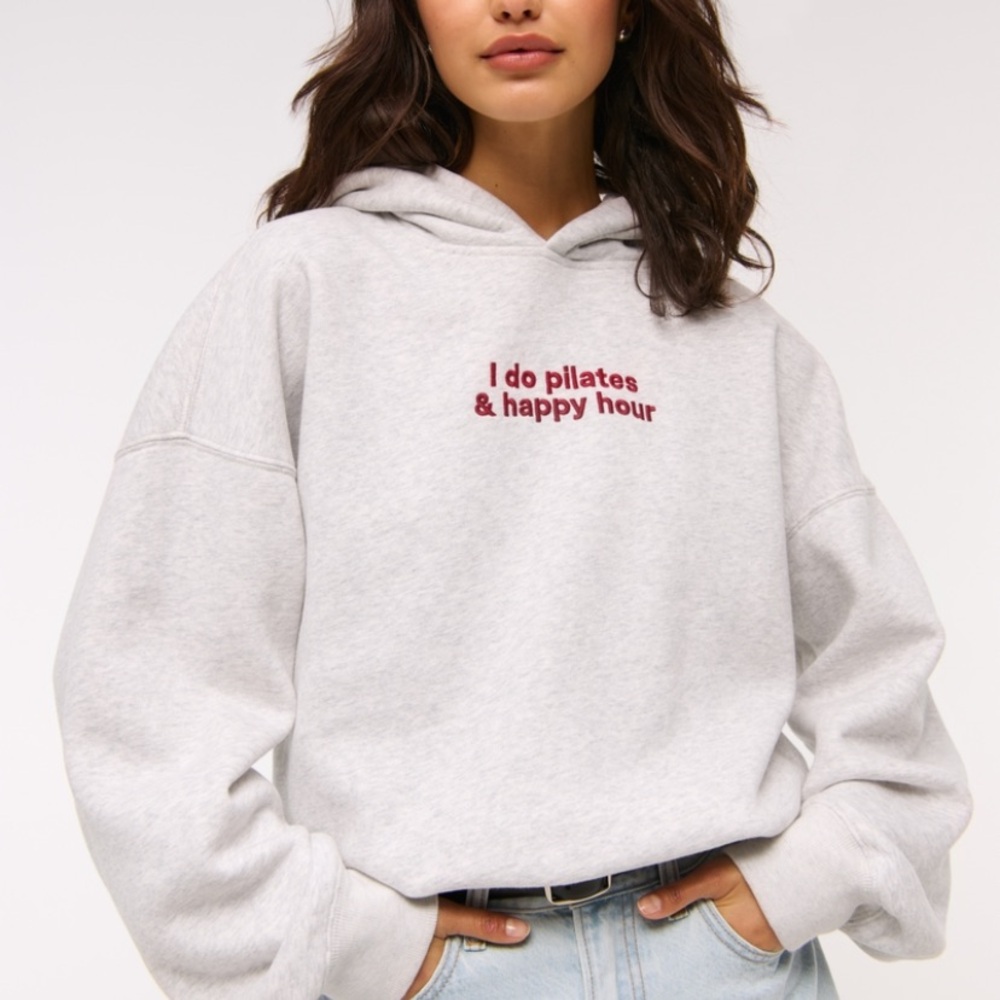 Abercrombie & Fitch Heather Gray Hoodie with Burgundy Text